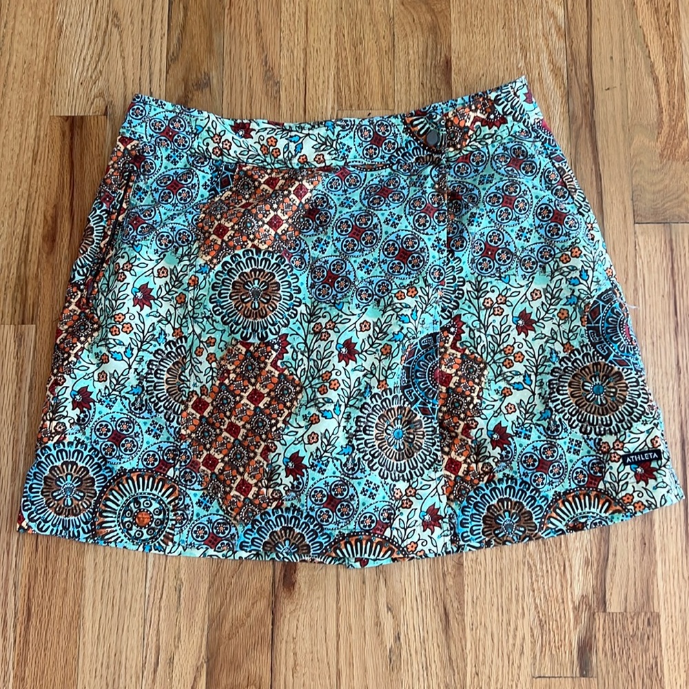 Athleta Turquoise Floral Print Skort with Brown & Rust Accents